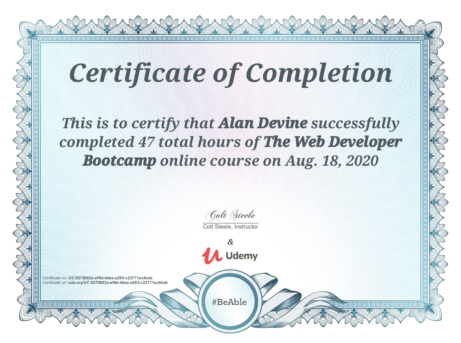 Udemy certificate